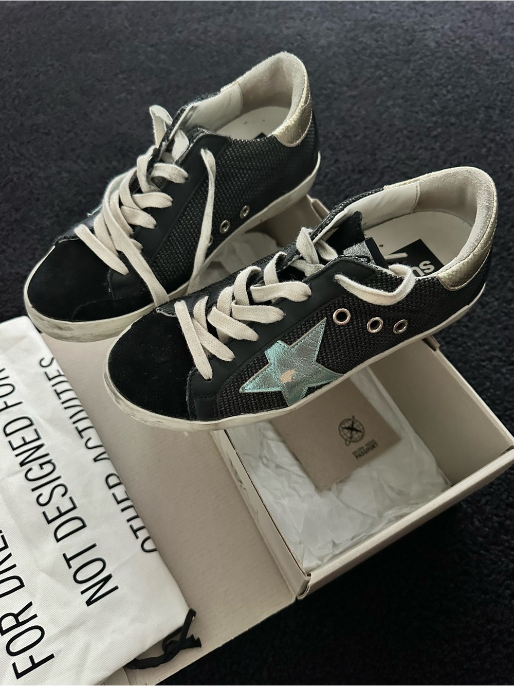 Golden Goose Black Sneakers with Mint Star and Gold Heel